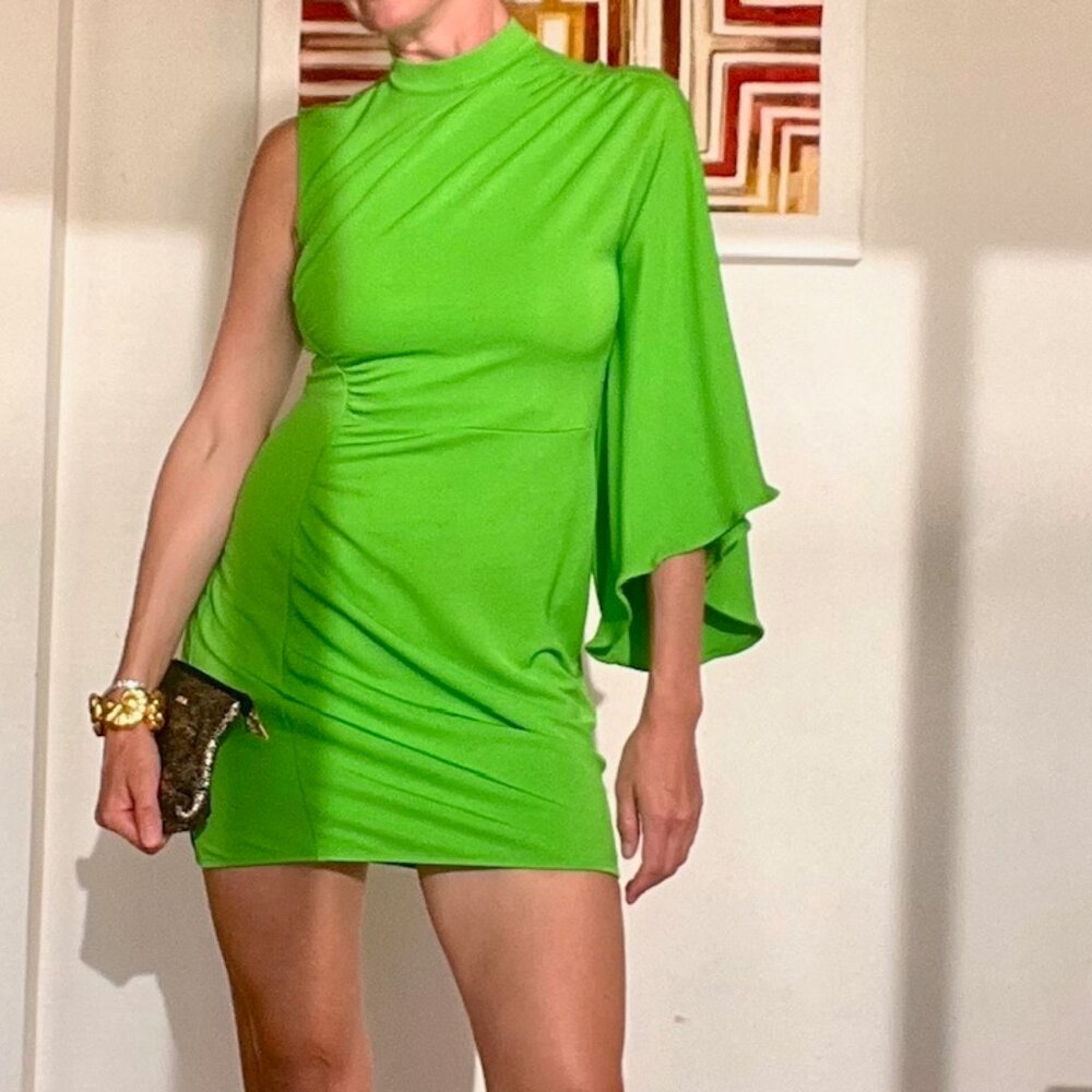 & Other Stories Draped One-sleeve Dress Cocktail/Party in Green/Lime. Size S.